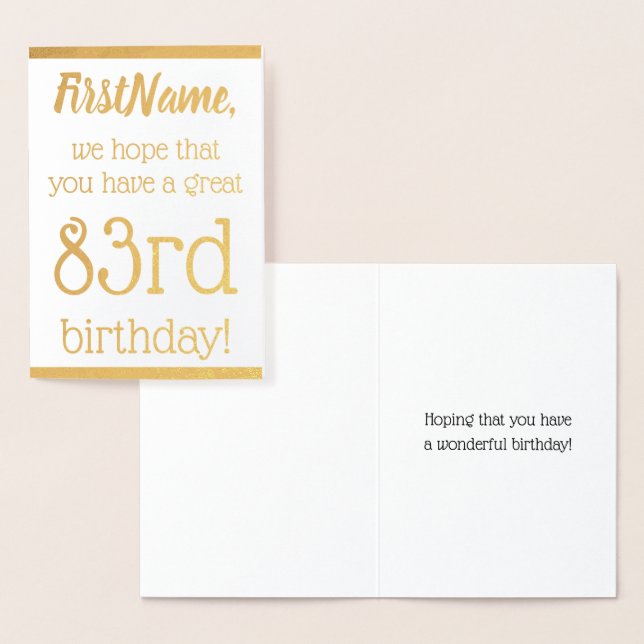 Simple Gold Foil 83rd Birthday Greeting Card (Display)