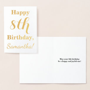 Simple Gold Foil 8th Birthday + Custom Name Card