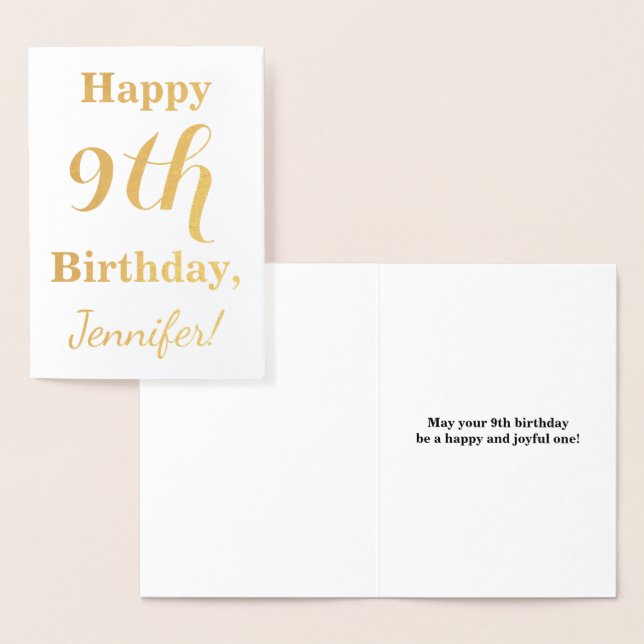 Simple Gold Foil 9th Birthday + Custom Name Foil Card (Display)