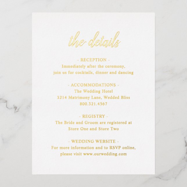Simple Gold Foil Elegant Wedding Enclosure Card (Front)