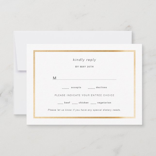 Simple Gold Foil Frame wedding rsvp (Front)