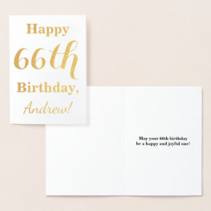 Simple Gold Foil "HAPPY 66th BIRTHDAY" + Name Card