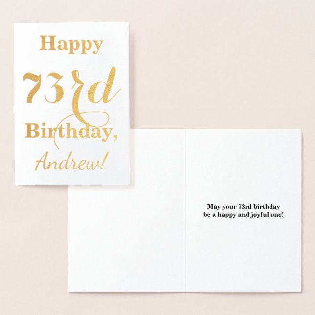 Simple Gold Foil "HAPPY 73rd BIRTHDAY" + Name Foil Card (Display)