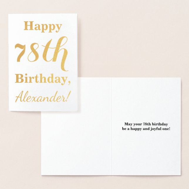Simple Gold Foil "HAPPY 78th BIRTHDAY" + Name Card (Display)