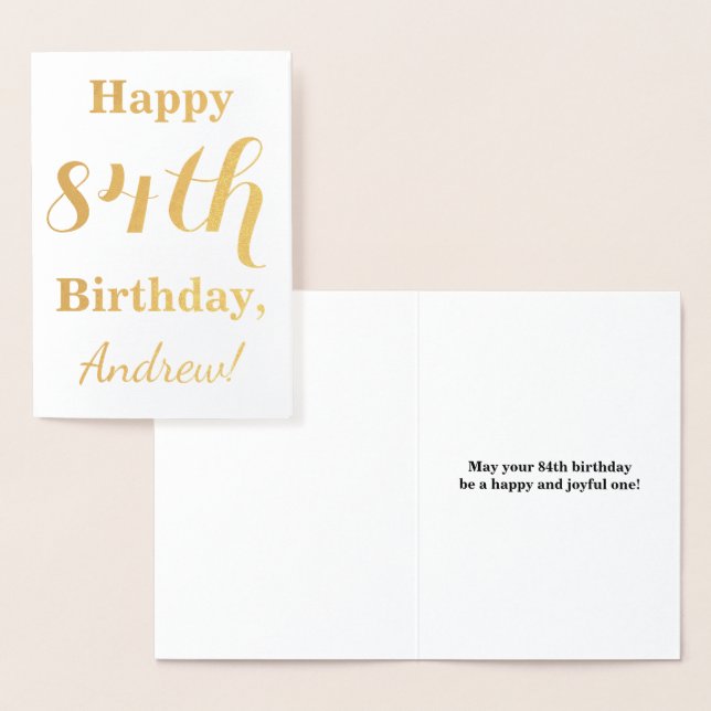 Simple Gold Foil "HAPPY 84th BIRTHDAY" + Name Card (Display)