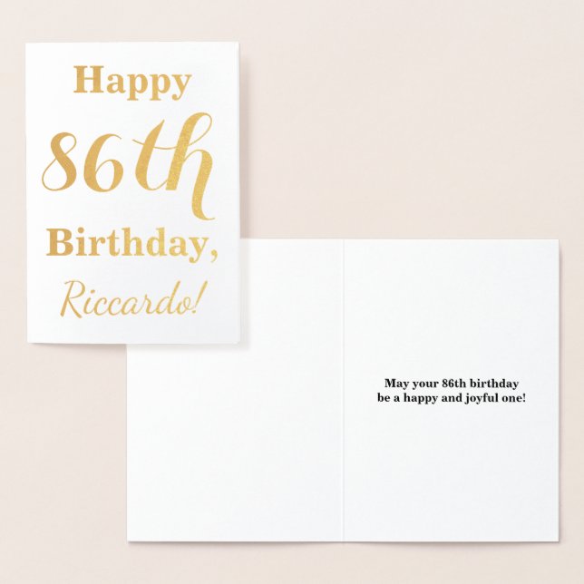Simple Gold Foil "HAPPY 86th BIRTHDAY" + Name Card (Display)