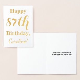 Simple Gold Foil "HAPPY 87th BIRTHDAY" + Name Card