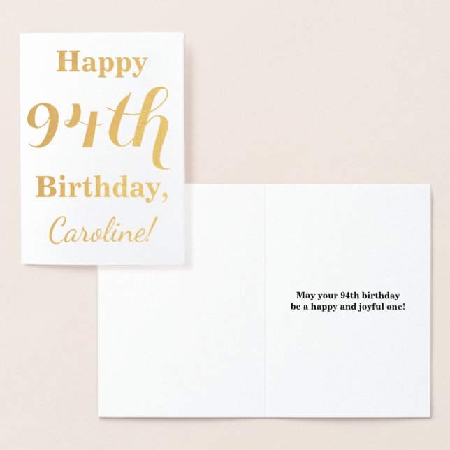 Simple Gold Foil "HAPPY 94th BIRTHDAY" + Name Foil Card (Display)
