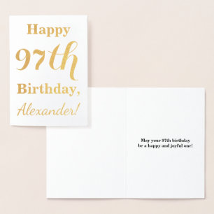 Simple Gold Foil "HAPPY 97th BIRTHDAY" + Name Card