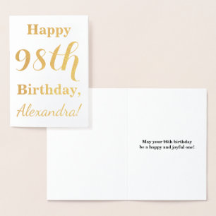 Simple Gold Foil "HAPPY 98th BIRTHDAY" + Name Card