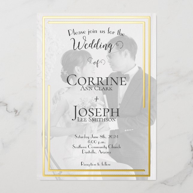 Simple Gold Foil Photo Wedding Invitations (Front)