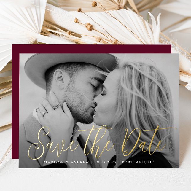 Simple Gold Foil Script Photo Save the Date (Creator Uploaded)