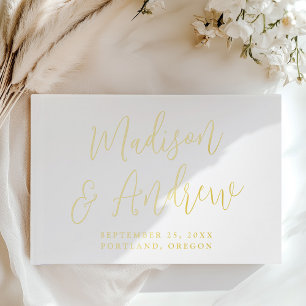 Simple Gold Foil Script Photo Wedding Guest Book