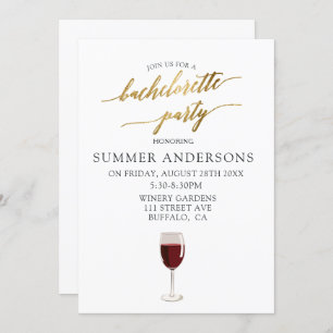 Simple Gold Foil Textures Wine Bachelorette Party Invitation