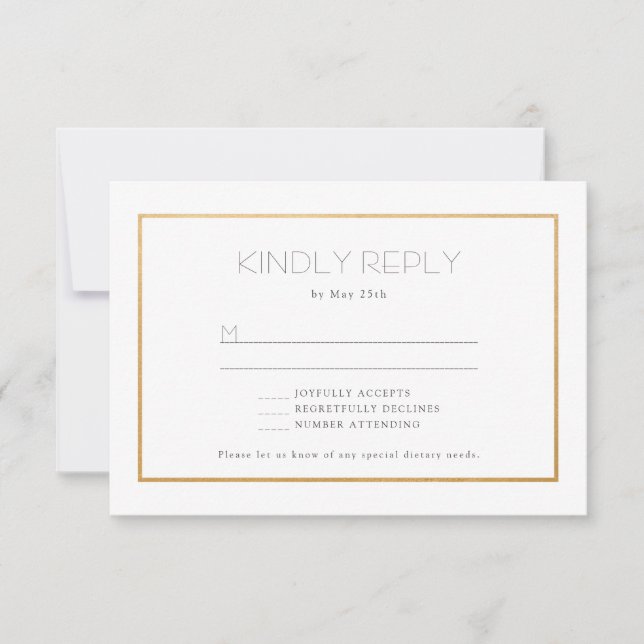 Simple Gold Frame wedding rsvp reply card - buffet (Front)