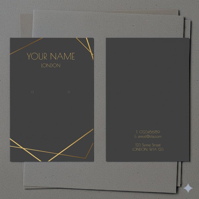 Simple gold geometric earring display card (Luxury gold geometric dark earring display card.)