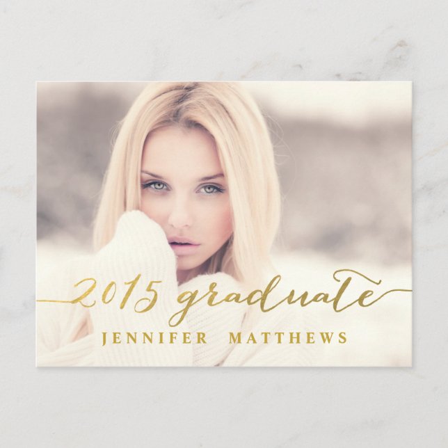 Simple Gold Glam | Graduation Party Invitation Postcard (Front)