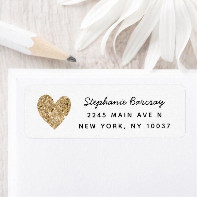 Simple Gold Glitter Heart Return Address Label (Insitu)