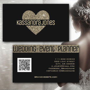 Simple Gold Glitter Love Heart Shape Black Chic Business Card