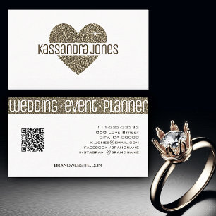 Simple Gold Glitter Love Heart Shape White Chic Business Card