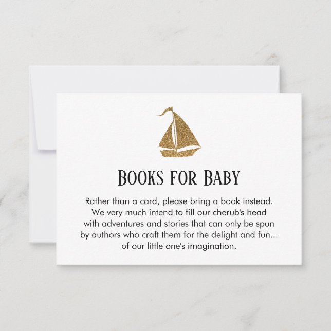 Simple Gold Glitter Sailboat Book Request Cards (Front)