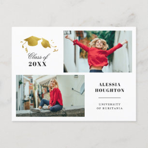 Simple Gold Graduation Caps Photo Graduation Party Invitation Postcard