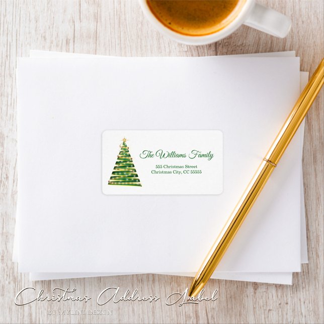 Simple Gold Green Christmas Tree Address Label (Creator Uploaded)