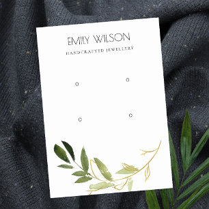 SIMPLE GOLD GREEN FOLIAGE TWO EARRING DISPLAY LOGO BUSINESS CARD
