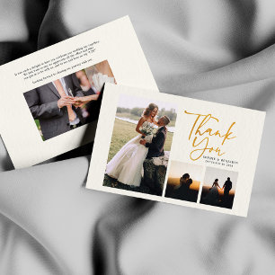 Simple Gold Hand-Lettered Wedding Thank You Card
