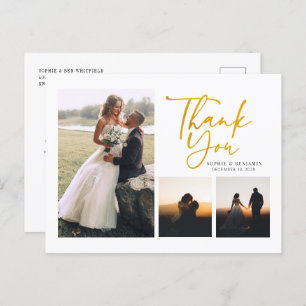 Simple Gold Hand-Lettered Wedding Thank You Postcard
