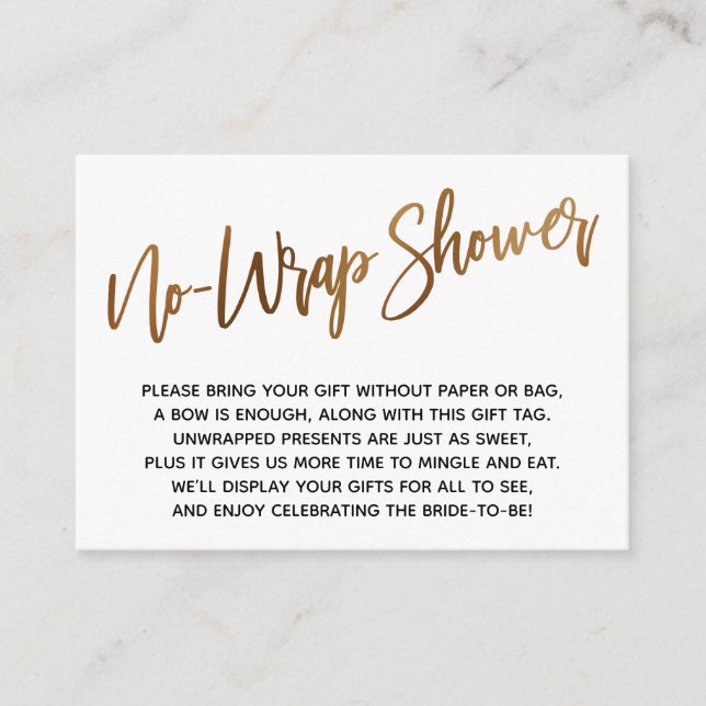 Simple Gold Handwriting No-Wrap Shower Enclosure Card (Front)