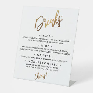 Simple Gold Handwriting Typography "Drinks" Menu Pedestal Sign