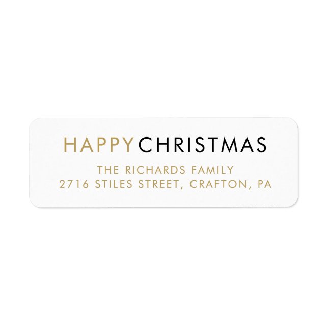 Simple Gold Happy Christmas Return Address Label (Front)