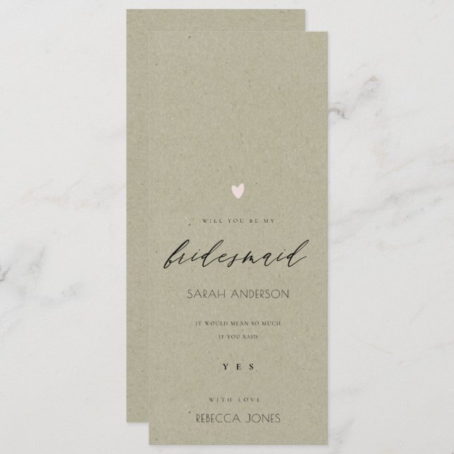 SIMPLE GOLD HEART KRAFT TYPOGRAPHY Bridesmaid Invitation (Front/Back)