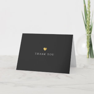 Simple Gold Heart Thank You Black Card