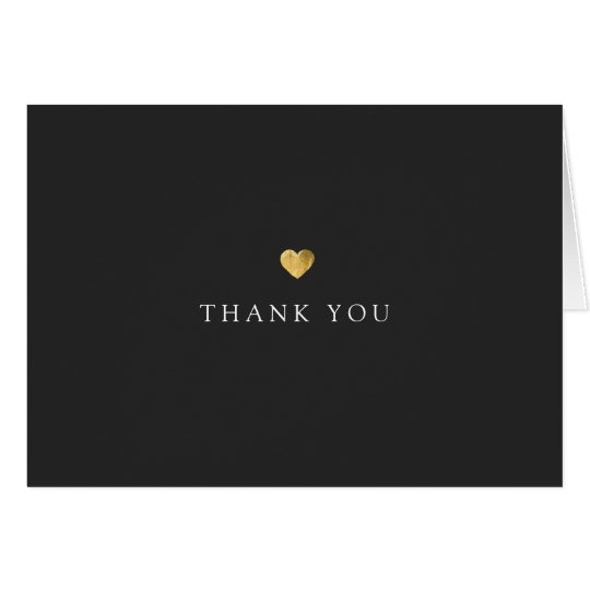 Simple Gold Heart Thank You Black Card