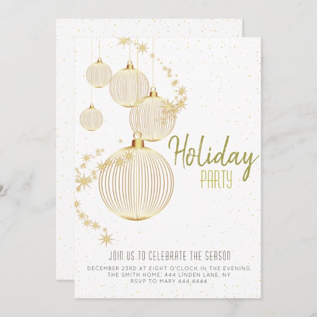 Simple gold holiday christmas party invitation (Front/Back)