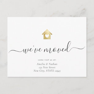 Simple Gold House We've Moved Modern Script Announcement Postcard
