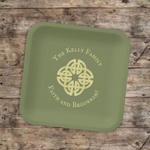Simple Gold Irish Faith and Begorrah Quote Party Paper Plate