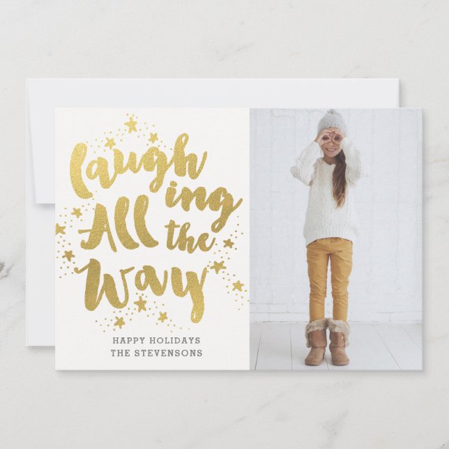 Simple Gold Laughing All the Way Holiday Card (Front)