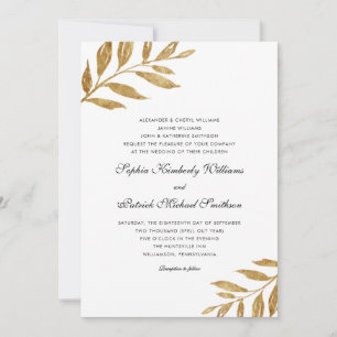 Simple Gold Leaf   3 sets parents wedding Invitation