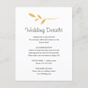 Simple gold leaf. Beautiful Wedding Details Info E Enclosure Card