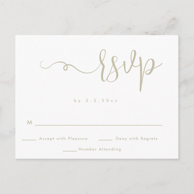 Simple Gold Lettering Wedding RSVP Card Postcard (Front)