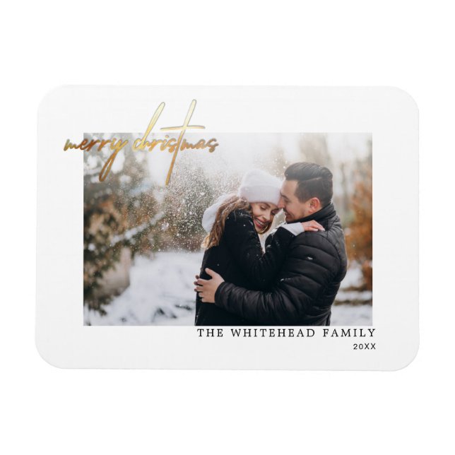 Simple Gold Merry Christmas White Card Magnet (Horizontal)
