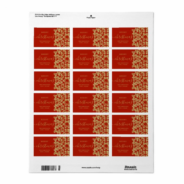 Simple GOLD Merry Xmas Holidays Glitter Red Label (Full Sheet)