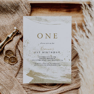 Simple Gold Minimalist First Birthday Party Invitation
