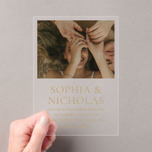 Simple Gold Modern Photo Wedding Acrylic Invitations