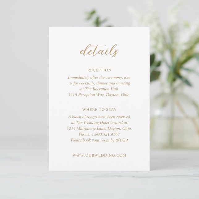 Simple Gold Modern Wedding Enclosure Card (Standing Front)