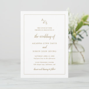 Simple Gold Monogram Formal Elegant Wedding Invitation
