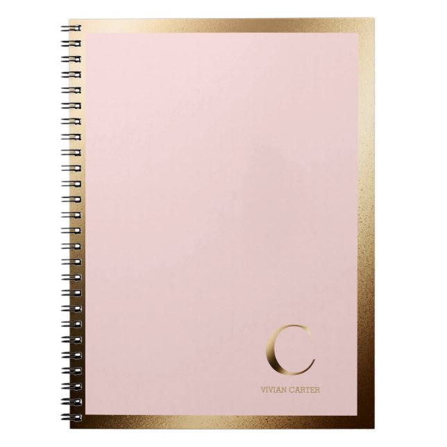 Simple Gold Monogram Framed | Pink Notebook (Front)